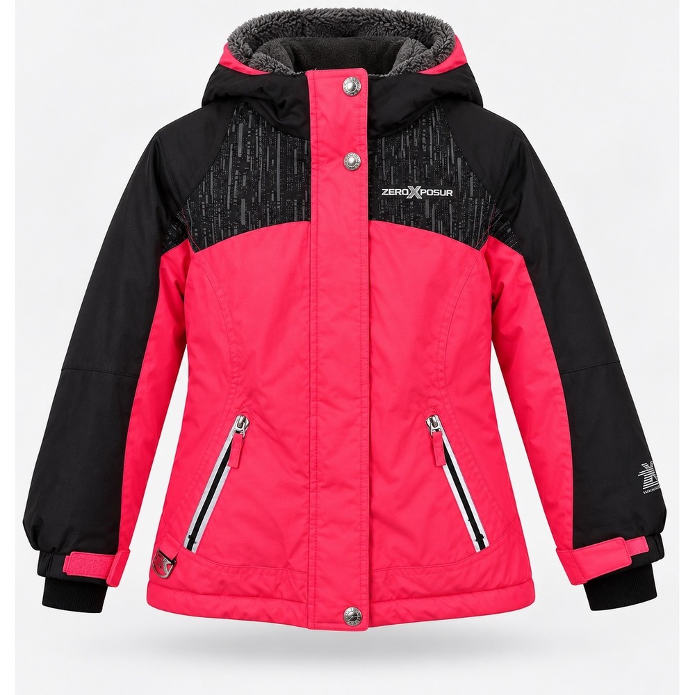 ZeroXposur Girls Pink Black Insulated Winter Jacket Hooded Parka Size S 7/8